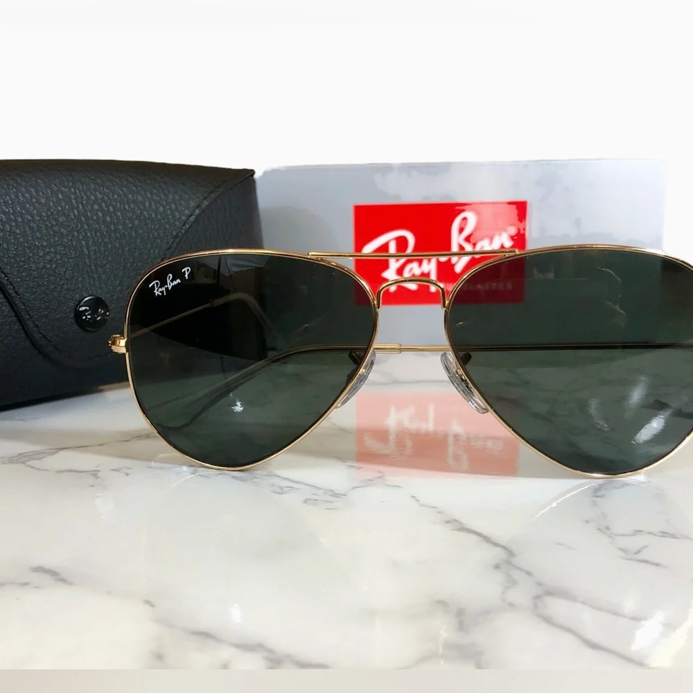 *SOLD* Authentic Ray Ban Polarized Aviators Gold Women’s 58 mm - Picture 1 of 12